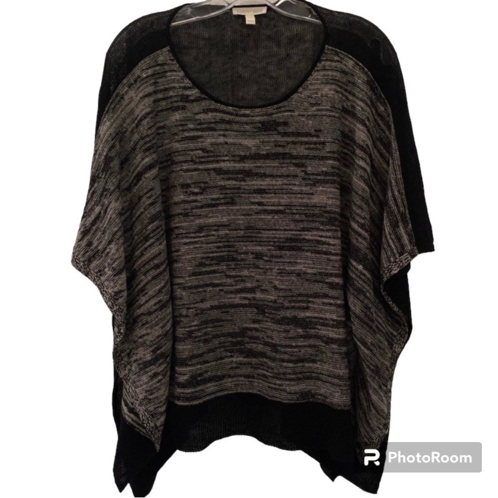 Eileen Fisher Black & Tan Organic Linen Dolman Sleeve Top One Size